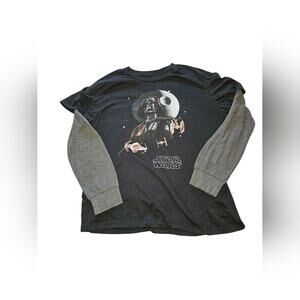 Large Mens Star Wars Black and Gray Long Sleeve Double Lined Shirt, Darth Vader